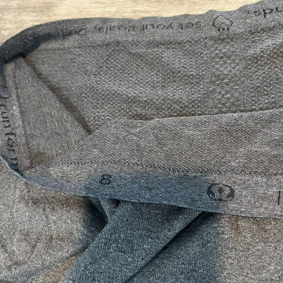 Lululemon Swiftly Tech S/S Crew, Heathered Gray + Yellow Contrast Stitch, Size 8 - Picture 3 of 7